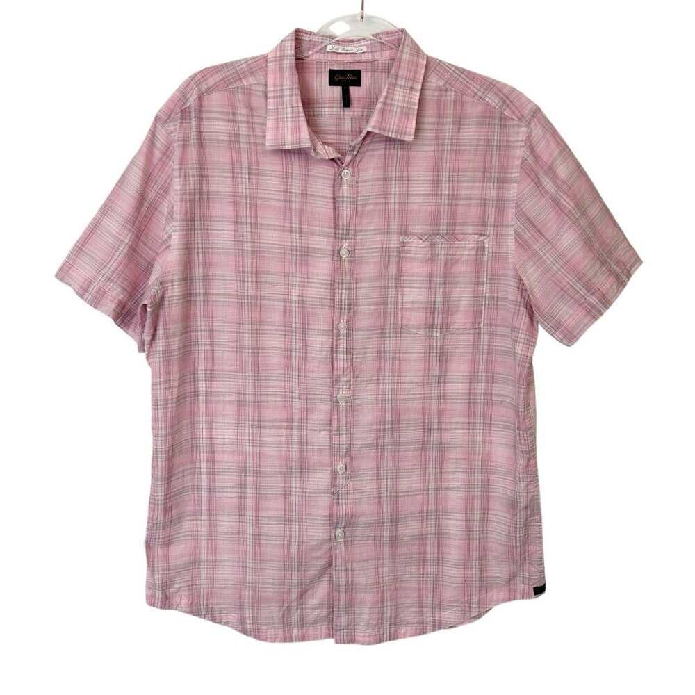 Good Man Brand Short Sleeve Button Down Shirt‎ Mens Size Large Pink Plaid